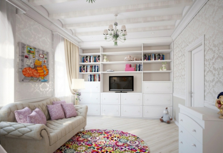 blanc-neige-papiers-peints-motifs-beiges-mobilier-assorti-tapis-multicolore