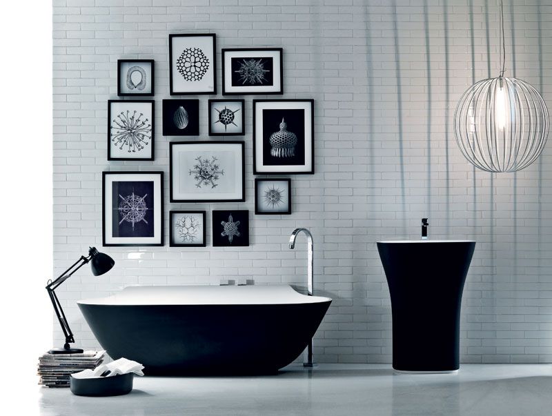 carrelage-salle-bain-noir-blanc-carrelage-mural-metro-baignoire-vasque-noir-blanc salle de bain noir et blanc