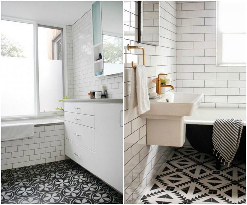 carrelage-salle-bain-noir-blanc-carrelage-mural-metro-blanc-carrelage-sol-motifs-noir-blanc salle de bain noir et blanc