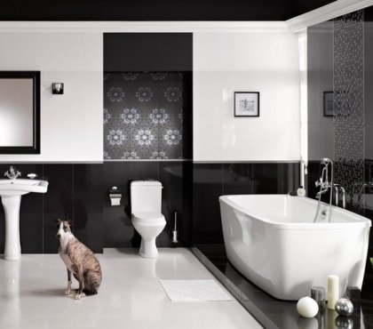 carrelage-salle-bain-noir-blanc-motifs-floraux-finition-brillante