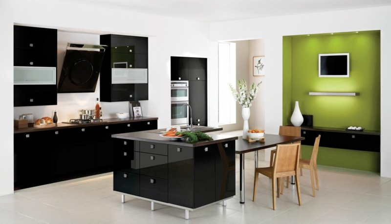 Cuisine noire mat et cuisine noire et blanche 48 inspirations Inspiration En Verre de table cuisine