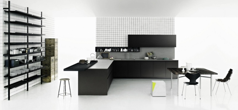 Cuisine noire mat et cuisine noire et blanche 48 inspirations Inspiration En Verre de table cuisine