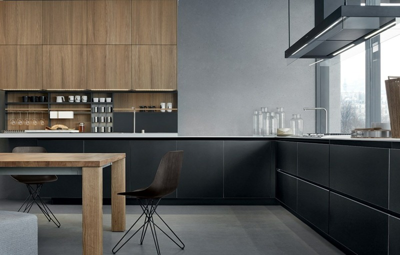 Cuisine noire mat et cuisine noire et blanche 48 inspirations Inspiration En Verre de table cuisine
