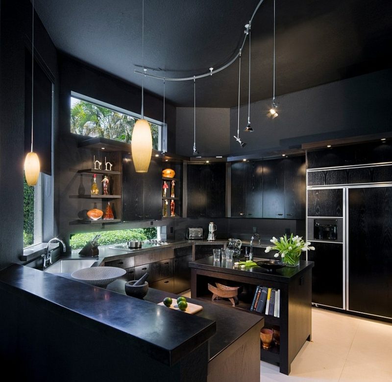 Cuisine noire mat et cuisine noire et blanche 48 inspirations Inspiration En Verre de table cuisine