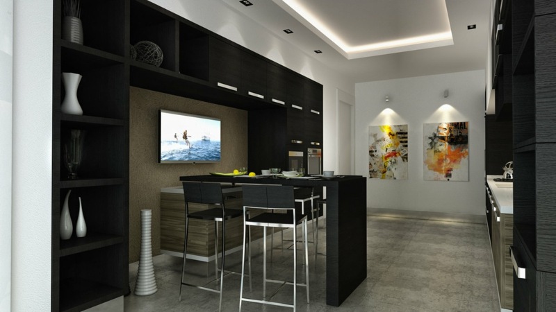 Cuisine noire mat et cuisine noire et blanche 48 inspirations Inspiration En Verre de table cuisine