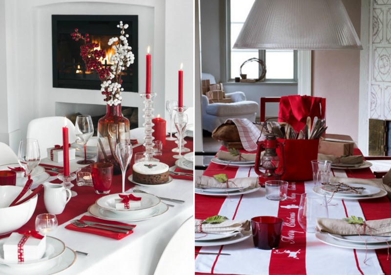 deco-table-noel-rouge-blanc-chemin-table-rouge-chandelles-rouges-verres-rouges déco table Noël rouge et blanc