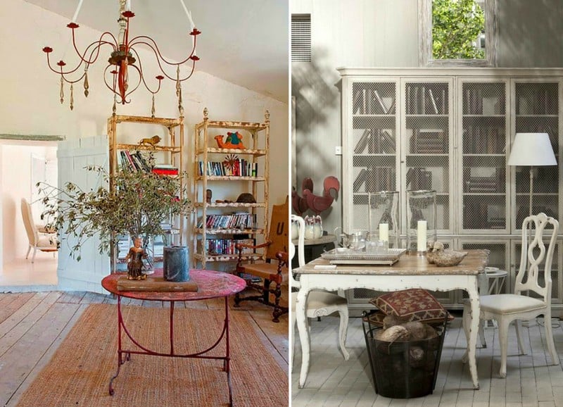 decoration-maison-campagne-tapis-rustique-table-rouge-vintage-meuble-bibliotheque-metal