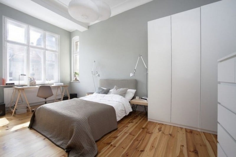 dressing-petite-chambre-dressing-blanc-peinture-chambre-grise dressing pour petite chambre