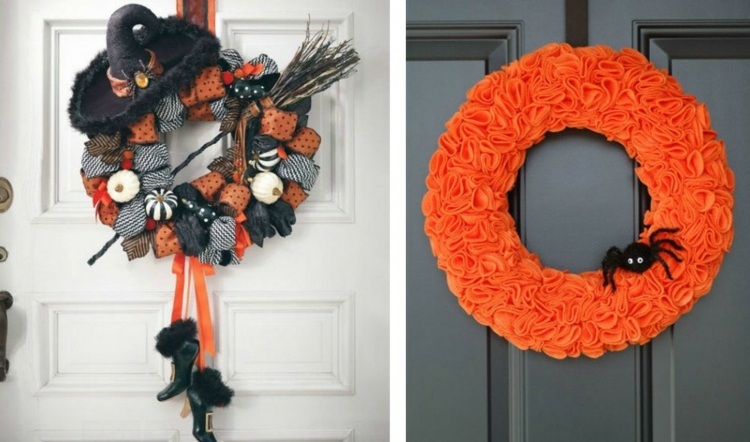 déco-Halloween-maison-couronnes-porte-orange-airaignée-artificielle-accessoires-décoratifs