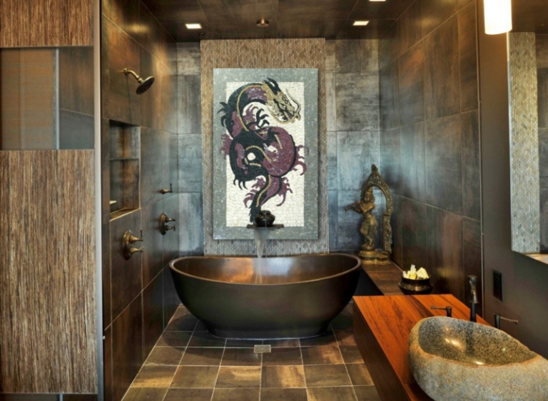 déco salle de bain zen mosaïque-murale-motif-dragon