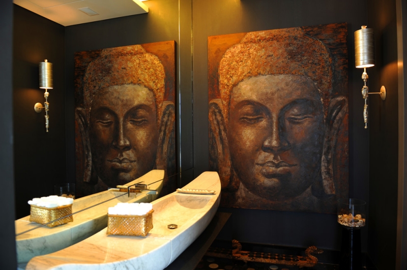 déco salle de bain zen tête-Bouddha-peinture-murale