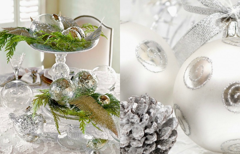 déco-table-Noel-argent-boules-verre-mercurisé-verdure