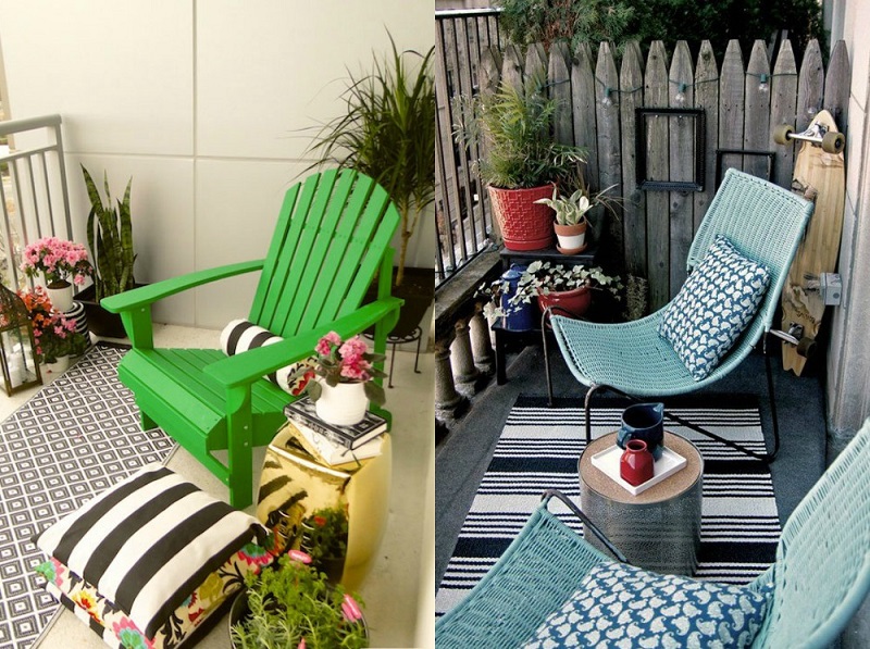 décoration-balcon-idées-fauteuil-Adirondack-chaises-tressées