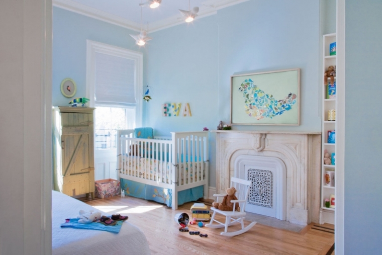 décoration-chambre-bébé-garçon-bleu-style-rustique