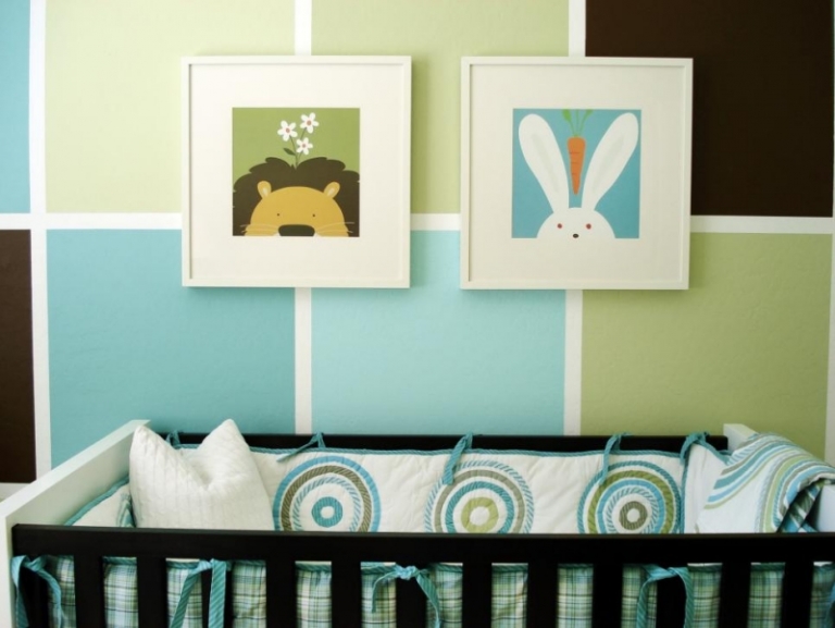 décoration-chambre-bébé-garçon-papiers-peints-vert-bleu