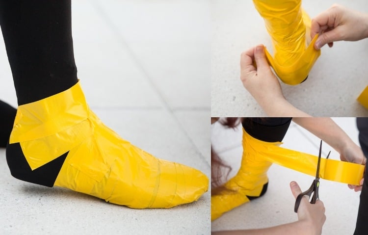 déguisement-super-héros-création-chaussures-scotch-jaune