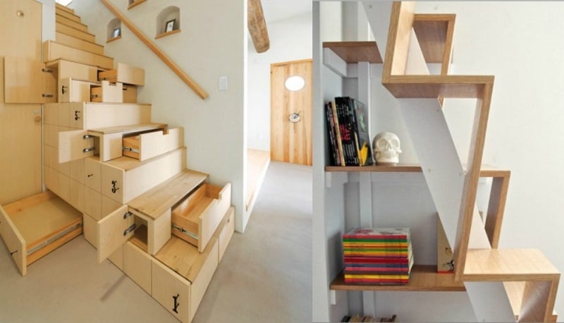 escalier gain de place bois naturel clair rangement pratique