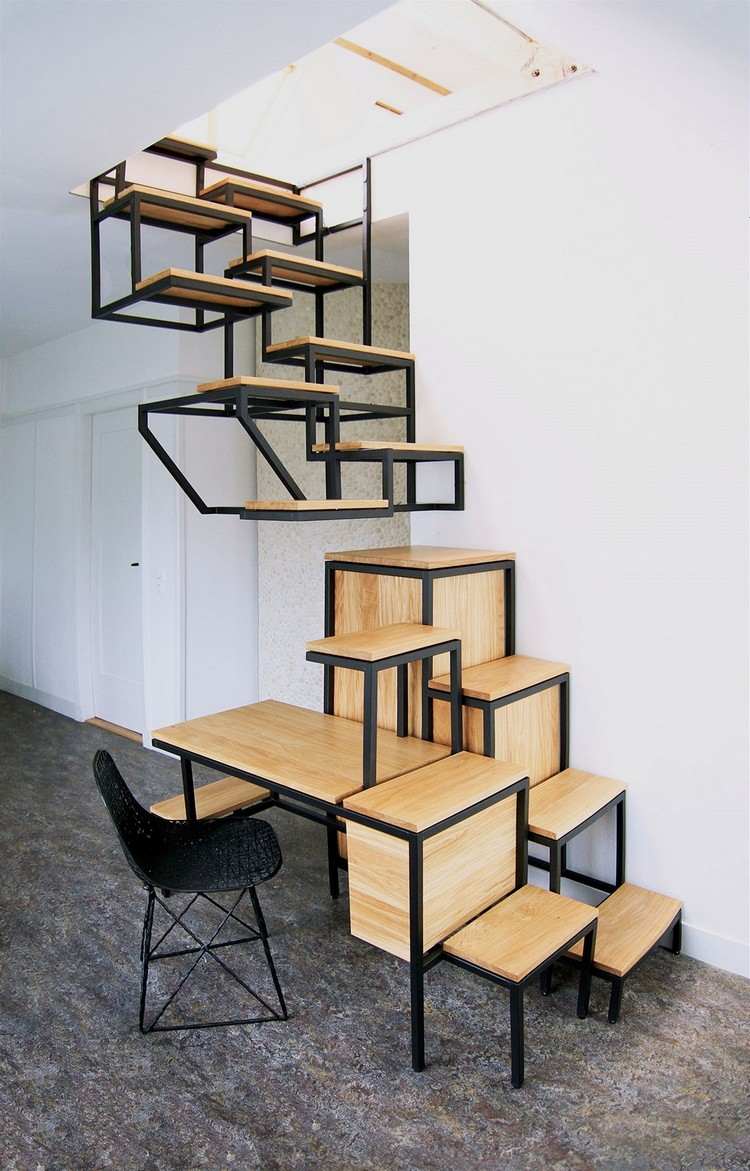 Escalier gain de place et idées grande hauteur sous plafond
