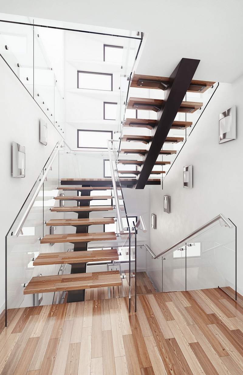 escaliers-bois-demi-tournant-marches-bois-limon-central-garde-corps-verre escaliers en bois