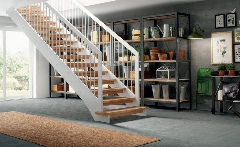 escaliers en bois -escalier-droit-bois-blanc-Hagen