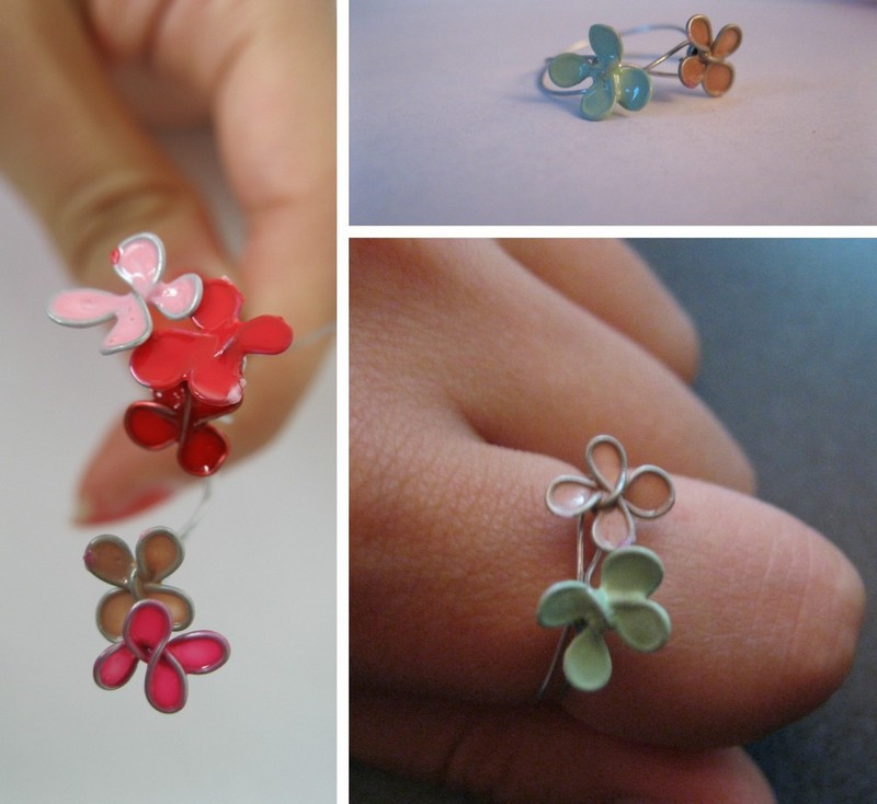 fabriquer des bijoux bagues-multicolores-motifs-fleurs