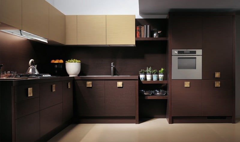hauteur-plan-travail-moyenne-hauteur-armoires-bois-clair-brun hauteur plan de travail cuisine