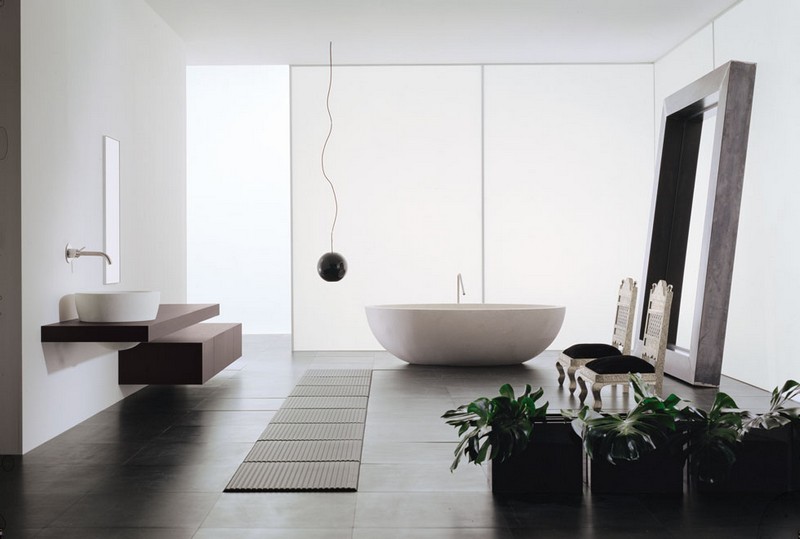 inspiration-salle-bain-blanche-noire-baignoire-ilot-miroir-poser-sol