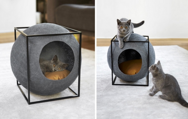 lit pour chat original forme cocon-chatons-gris-supers
