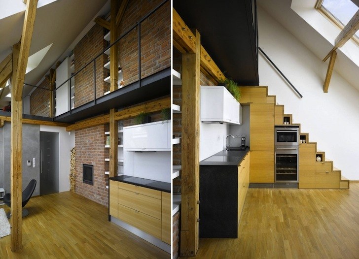 Escalier gain de place et idées grande hauteur sous plafond Cuisine inspiration Escalier