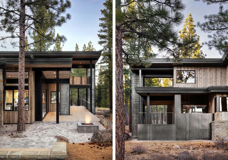 maison-rustique-moderne-facade-bois-beton-terrasse-foret