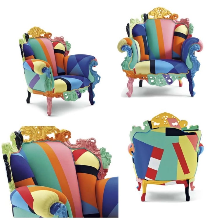 meubles-baroques-fauteuils-Proust-motifs-géométriques-signés-Mendini