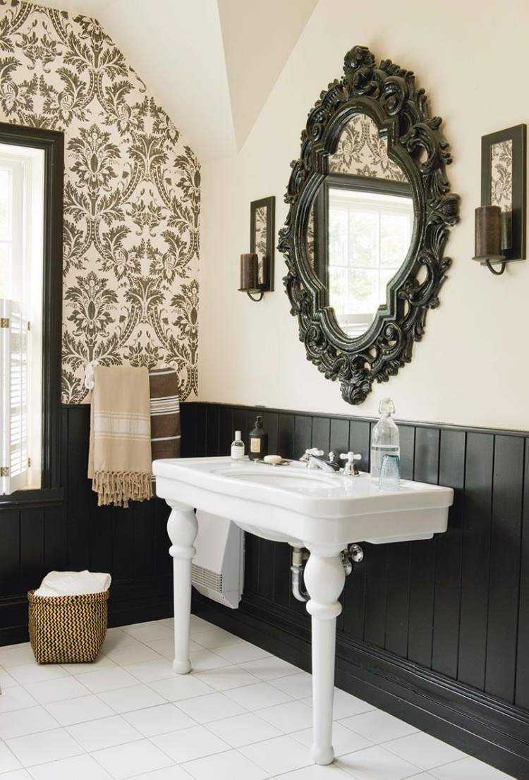 meubles-baroques-lavabo-blanc-grand-miroir-cadre-noir-ornements