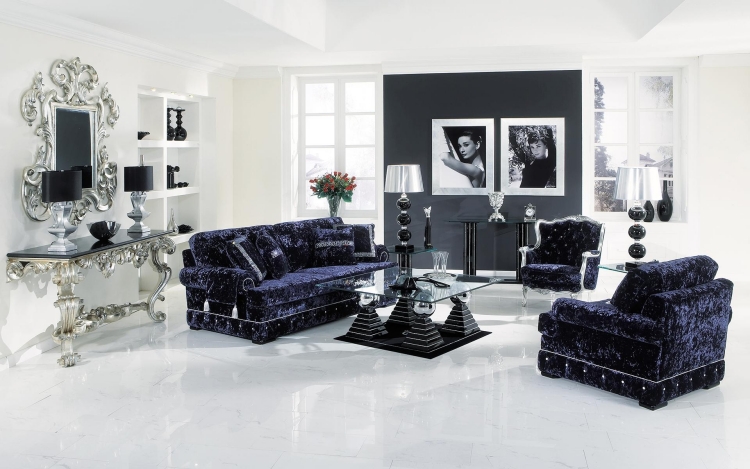 meubles-baroques-meubles-velours-violet-foncé-console-bois-argenté-motifs-chargés-miroir-assorti