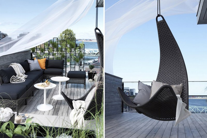 mobilier-balcon-blanc-canapé-fauteuil-berceau-design-noir