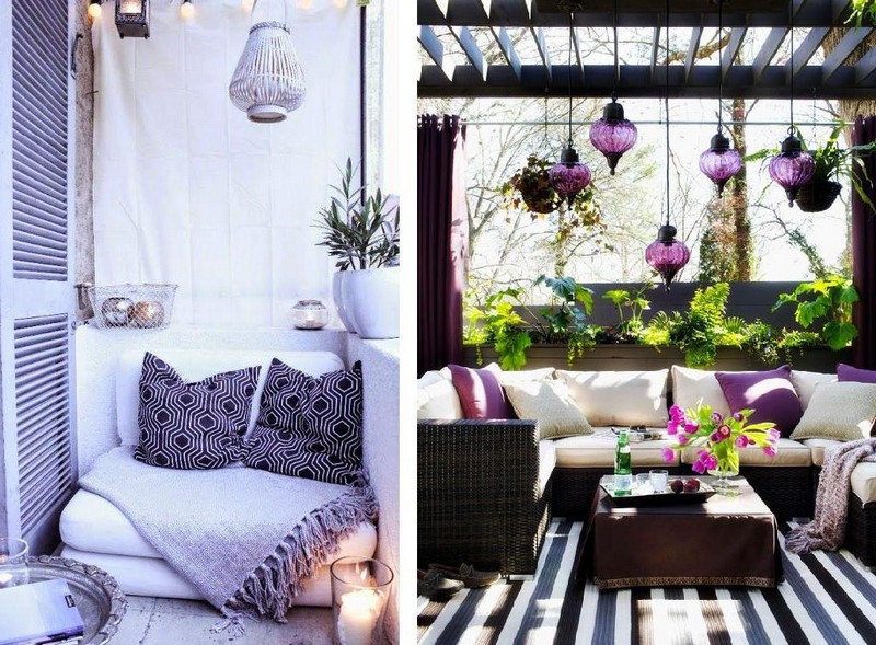 mobilier-balcon-rotin-coussin-éclairage-blanc-violet