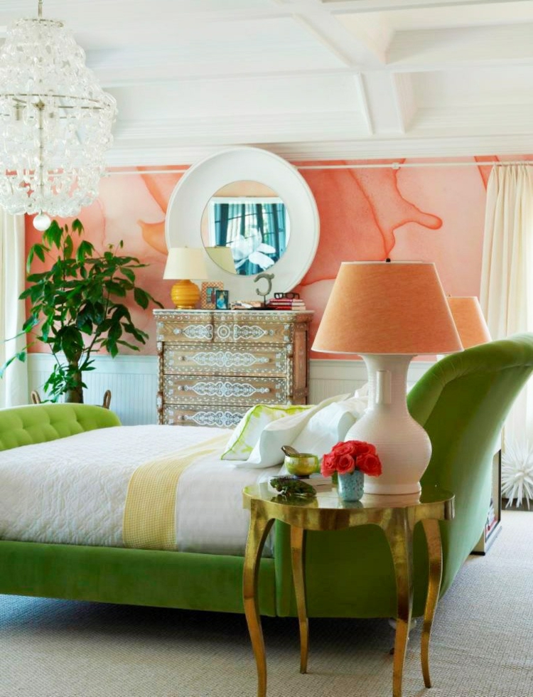 orange pastel murs-méridienne-tissu-vert-lampe-chevet-design