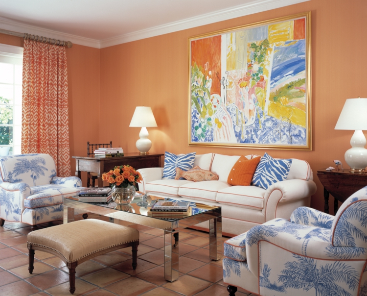 orange-pastel-rideaux-assortis-meubles-blancs-motifs-bleus
