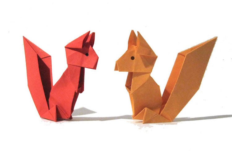 origami-animaux-mignons-écureuils-papier-plié