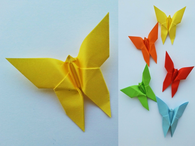 origami-animaux-papillons-papier-origami-jaune-vert-bleu origami animaux