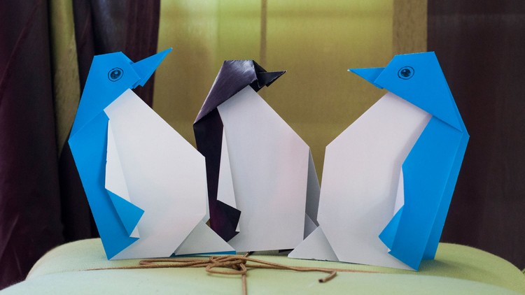 origami-animaux-pinguins-bleu-blanc