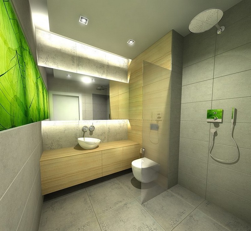 papier peint salle bain feuillage-vert-lignes-épurées-déco-minimaliste