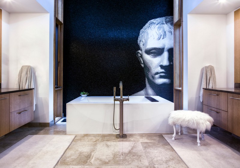papier peint salle bain tête-statue-inspirée-rome-antique