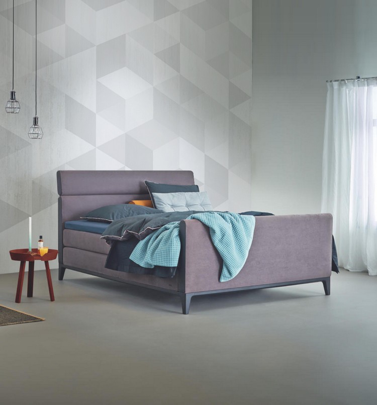 peinture-decorative-dessin-geometrique-3d-gris-blanc-chambre-coucher peinture décorative