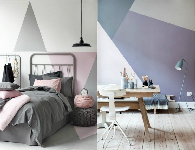 peinture-decorative-dessin-geometrique-abstrait-triangles-couler-gris-rose peinture décorative