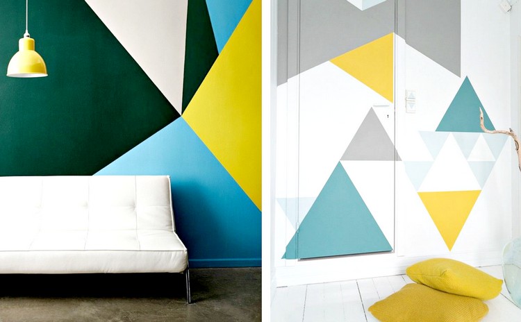 peinture-decorative-dessin-geometrique-triangles-couleurs-jaune-bleu-gris