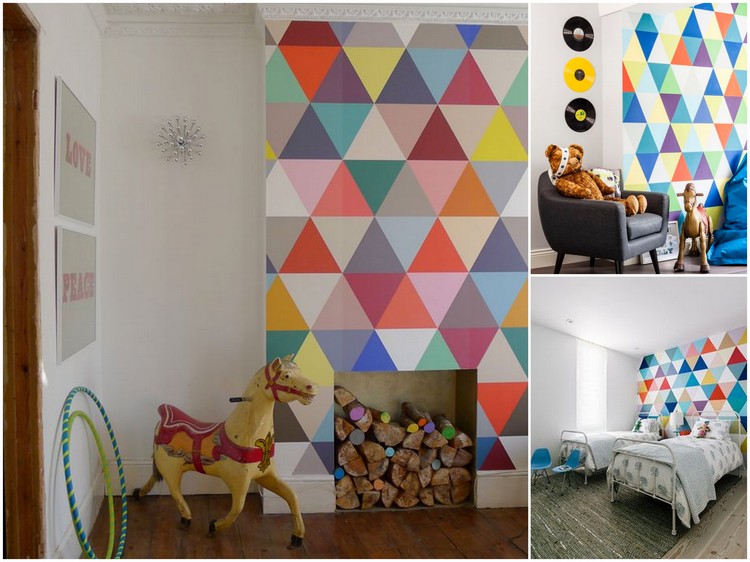 peinture-decorative-dessin-geometrique-triangles-multicolores-chambre-enfant