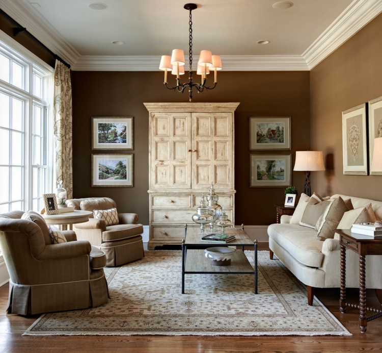 peinture-marron-clair-meubles-beige-marron-salon-classique