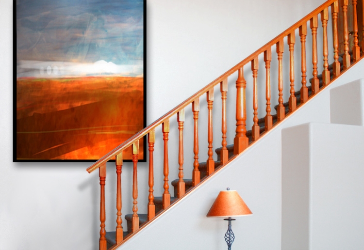 rambarde-escalier-bois-massif-colorée-marron-ambre