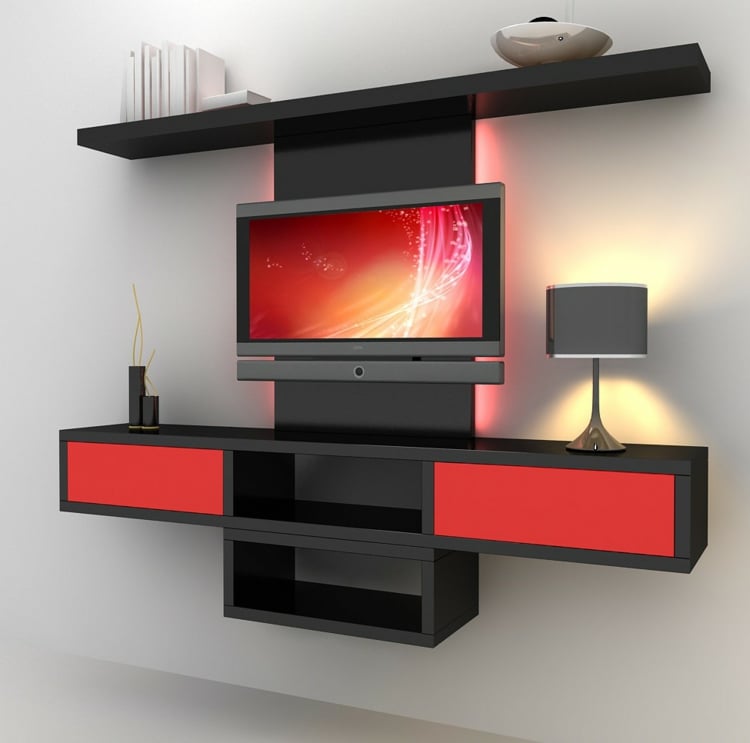 rangement-salon-moderne-meuble-télé-moderne-rouge-noir