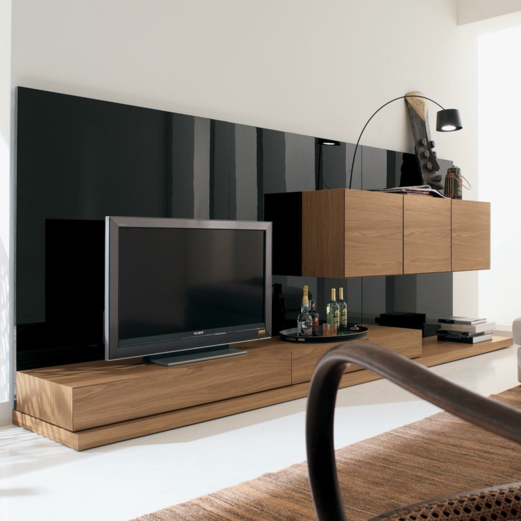 rangement salon moderne meubles-bas-design-noir-marron